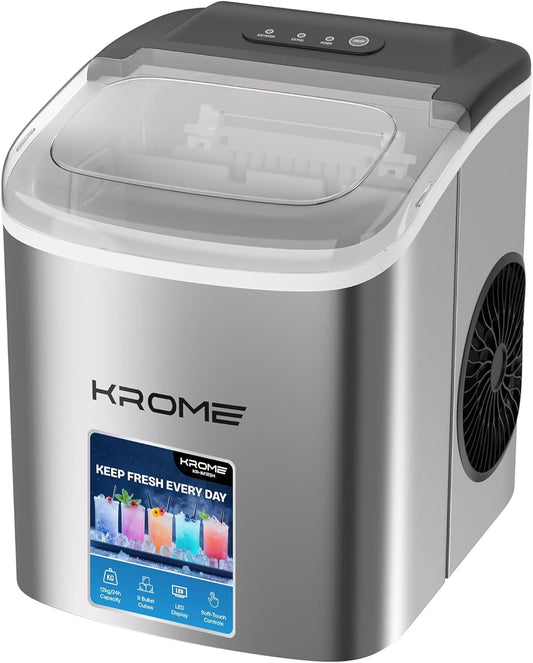 KROME Ice Maker 1.2L KR-IM12SH – 12kg/24H Portable Countertop Ice Maker with LED Display & Auto Clean