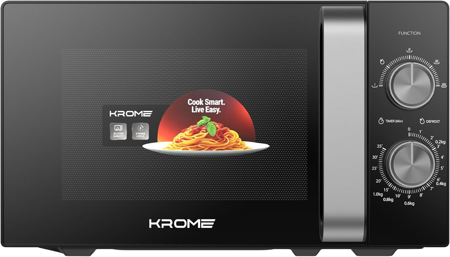 KROME Microwave Oven 20L Black – KR-MW20MM | 700W Solo Countertop Microwave