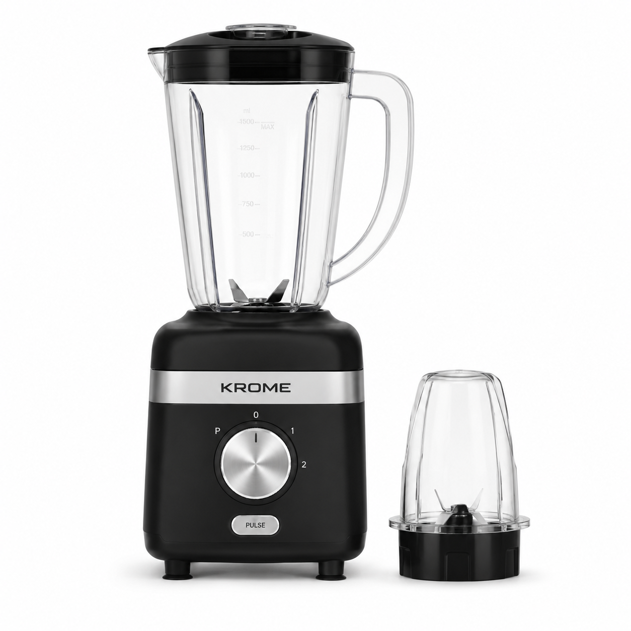 Krome KR-BL1560PD 2-in-1 Blender 600W | 1.5L Blender with Grinder Jar | Stainless Steel Blades | Ice Crusher | Black