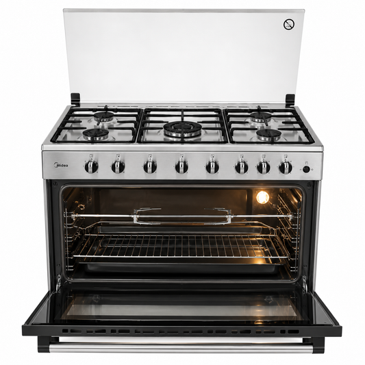 Midea 90×60cm 5 Burner Gas Cooker LME95028FFD | 115L Gas Oven | Rotisserie | Flame Failure Safety | UAE
