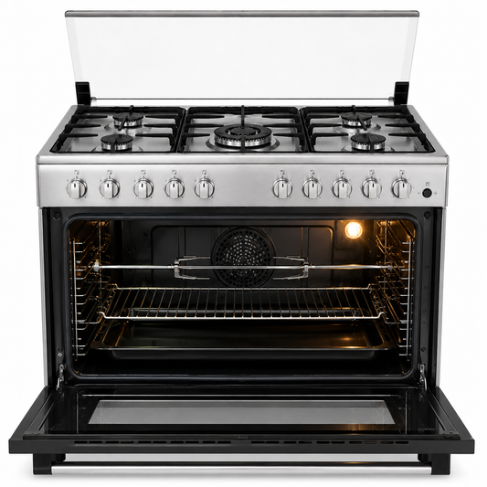 Midea 90×60cm Gas Cooker with Convection Fan MFO-MG36LE | 5 Burners | 130L Oven | XpressGrill | UAE