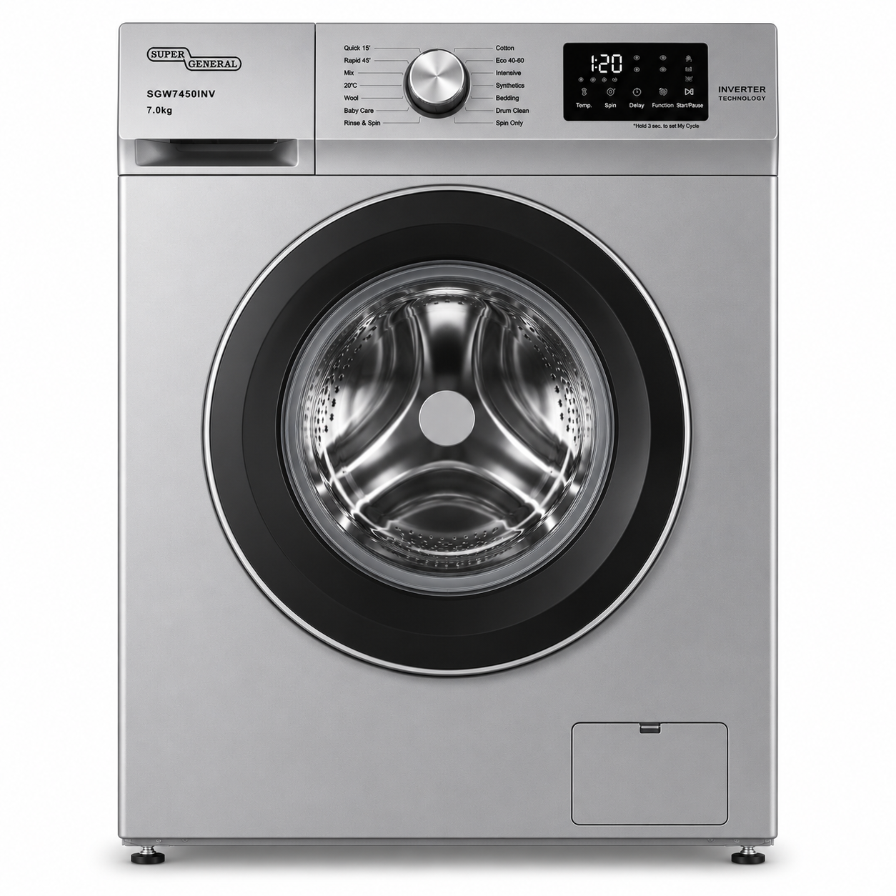 Super General SGW7450INV Front Load Washing Machine 7KG Silver – Fully Automatic Inverter Washer