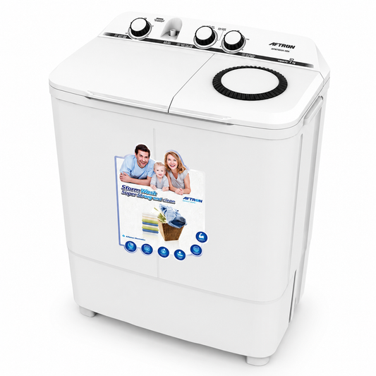 AFTRON Twin Tub Washing Machine 7KG AFW78200K – Semi Automatic | Twin Tub Design | Air Dry Function | Compact Family Size | White
