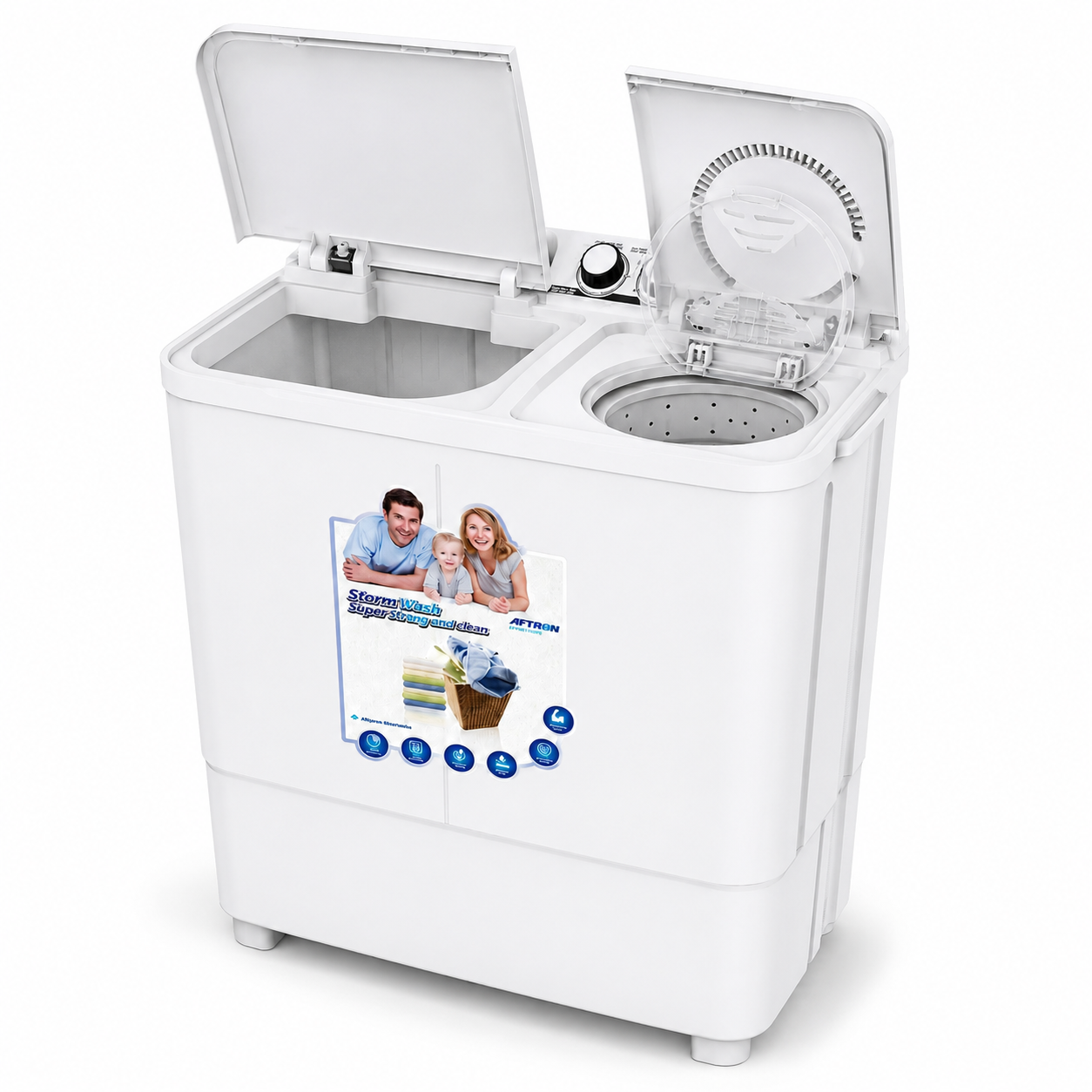 AFTRON Twin Tub Washing Machine 7KG AFW78200K – Semi Automatic | Twin Tub Design | Air Dry Function | Compact Family Size | White