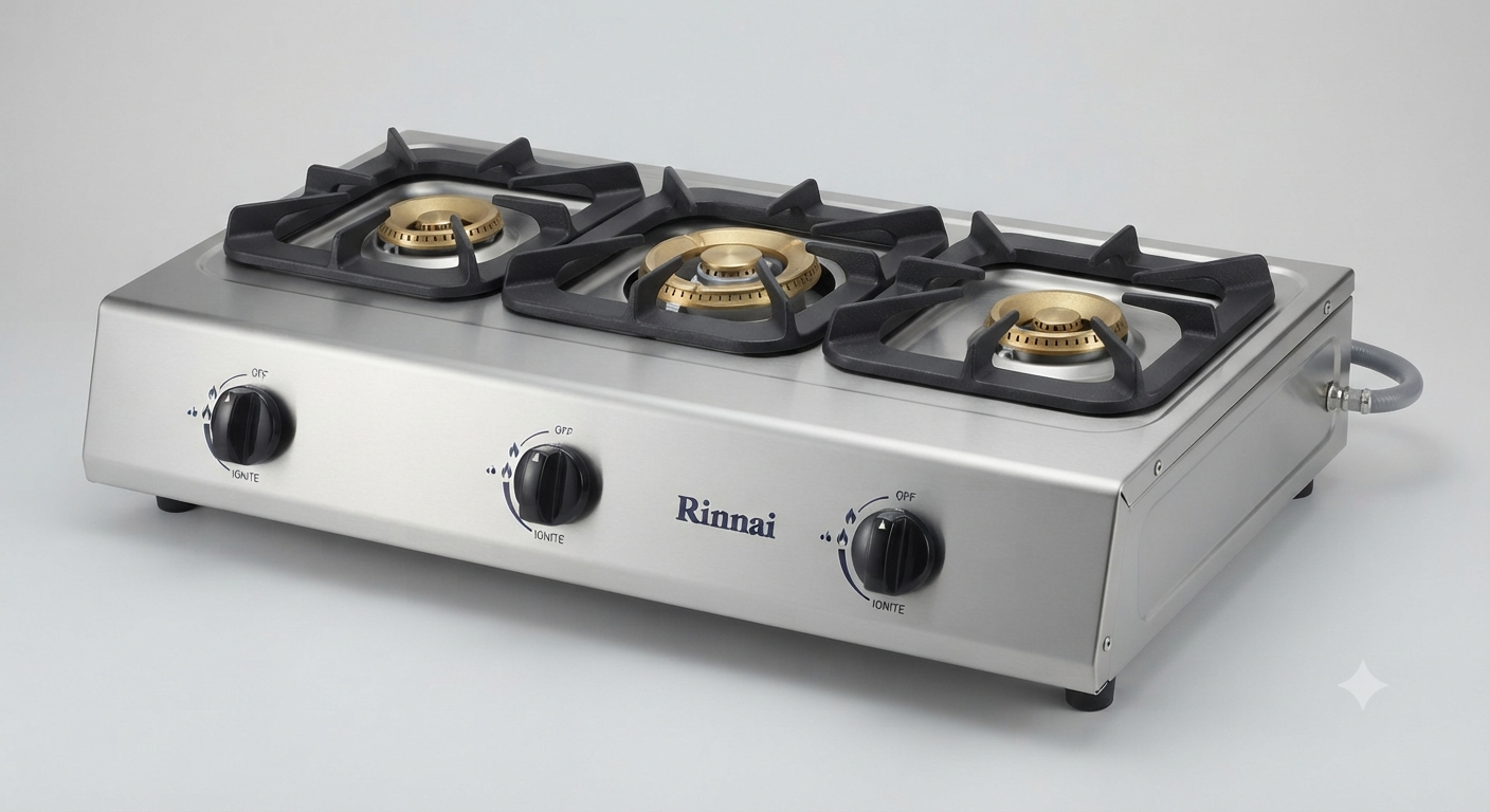 Rinnai 3 Burner Gas Stove RV310RI | Stainless Steel | Detachable Top Plate | LPG | UAE