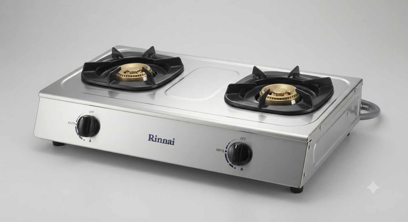 Rinnai 2 Burner RV210RI | Brass Burners | Stainless Steel Top | Durable Tabletop Gas Stove | UAE