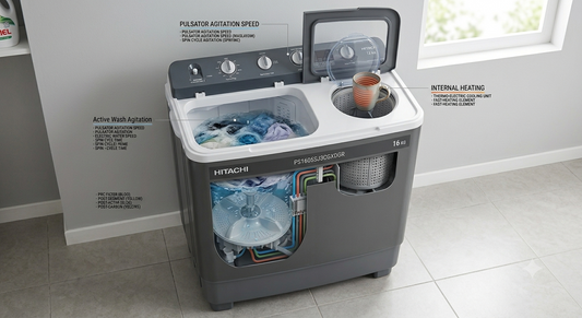 Hitachi PS1605SJ3CGXDGR 16KG Semi Automatic Twin Tub Washing Machine | Air Jet Dry & Beat Blade Pulsator