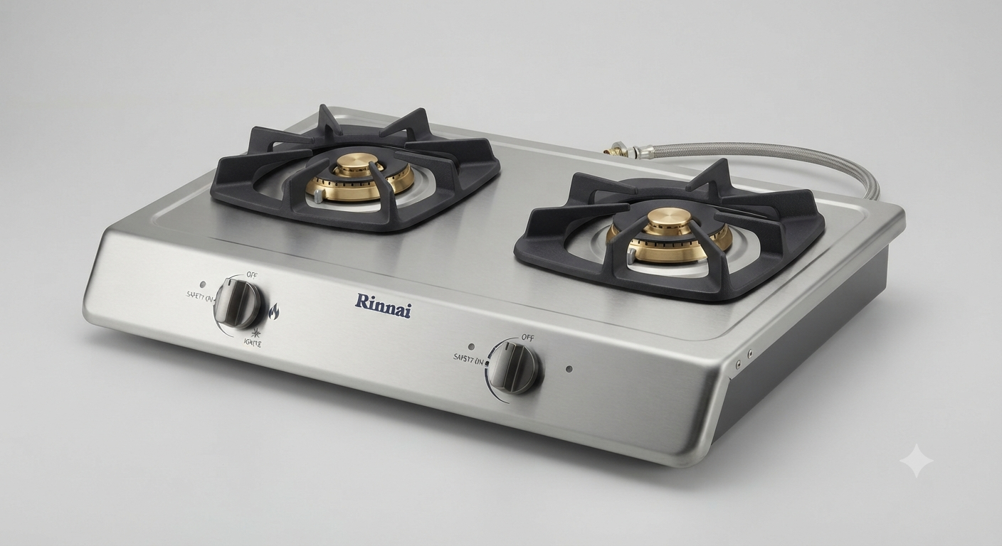 Rinnai 2 Burner Full Safety RVE274HWS | Brass Burners | Stainless Steel Top | Tabletop Gas Stove | UAE