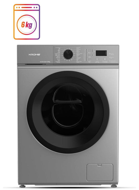 Krome KR-WFL60SS 6KG Front Load Fully Automatic Washing Machine – 1000 RPM LED Display | Titanium Silver