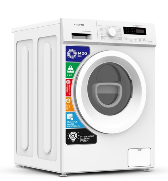 Krome KR-WFL80SI 8KG Front Load Fully Automatic Washing Machine – 1400 RPM BLDC Inverter Motor | White