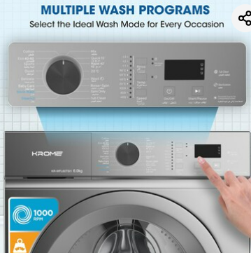 Krome KR-WFL707SIS 7KG Front Load Fully Automatic Washing Machine – 1200 RPM BLDC Inverter Motor | Titanium Silver