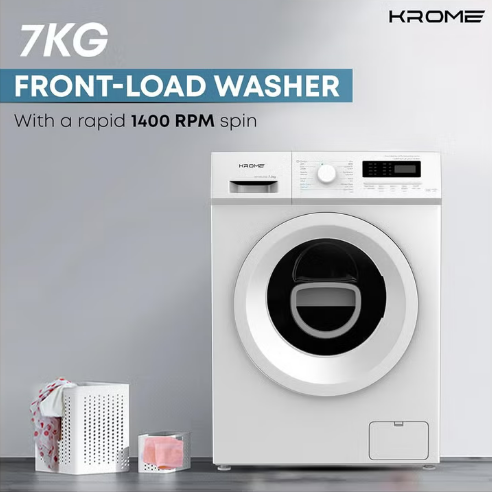 Krome KR-WFL70SI 7KG Front Load Fully Automatic Washing Machine – 1400 RPM BLDC Inverter Motor | White