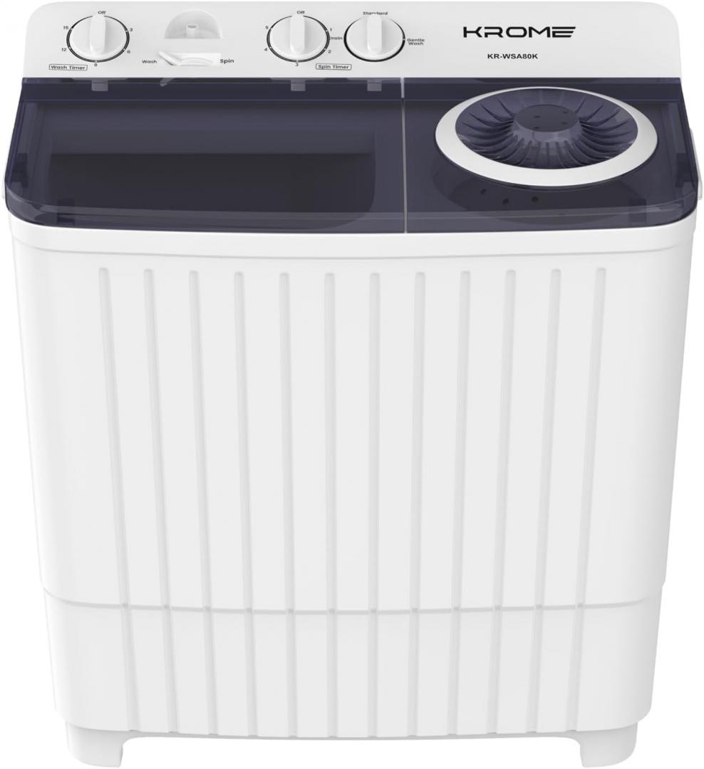 Krome KR-WSA100K 10KG Twin Tub Semi-Automatic Washing Machine – Heavy-Duty Top Load Washer with Durable Aluminium Motor
