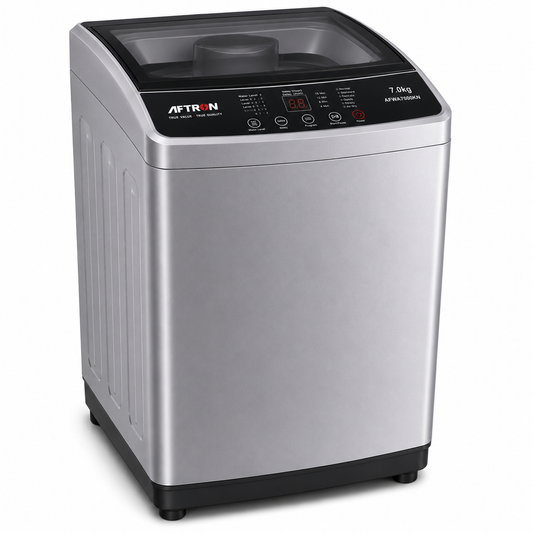 AFTRON Top Load Washing Machine 7KG AFWA7000KN – Fully Automatic | 12 Wash Programs | 1000 RPM | Silver