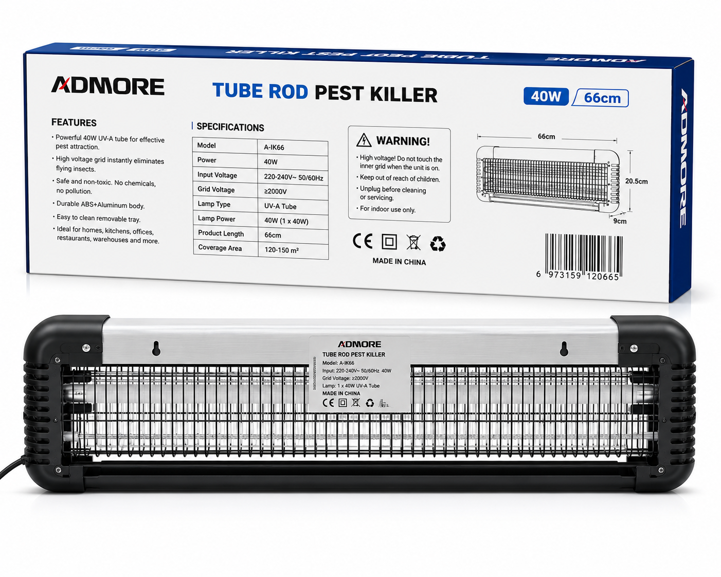 ADMORE Tube Rod Pest Killer 40W 66cm (Model: A-IK66)