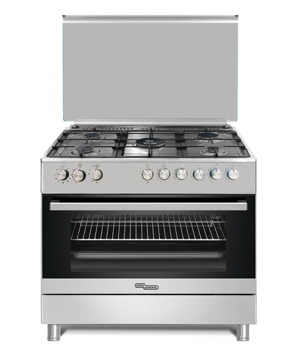 Super General SGC9603FSHG 90x60cm Stainless Steel Gas Cooker – 5 Burner Full Safety Cooking Range