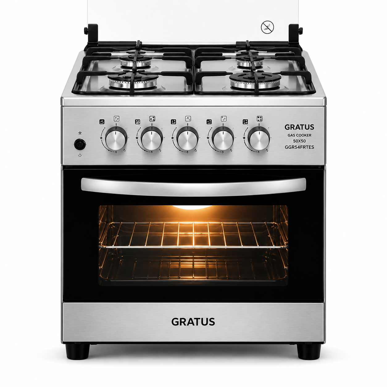 GRATUS 50x50 Full Gas Cooker GGR54FRTES | 4 Burner Free Standing Gas Range with Euro Burners & Gas Oven