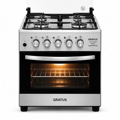 GRATUS 50x50 Full Gas Cooker GGR54FRTES | 4 Burner Free Standing Gas Range with Euro Burners & Gas Oven