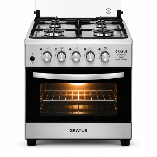 GRATUS 50x50 Full Gas Cooker GGR54FRTES | 4 Burner Free Standing Gas Range with Euro Burners & Gas Oven