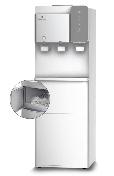 Gratus ice maker with Water Dispenser Hot, cool & Cold 3 Tap (White), 1 Year Full & 2 Year Compressor Warranty, Model -GWID1100ACR1DX
