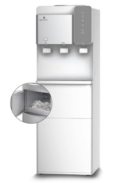 Gratus ice maker with Water Dispenser Hot, cool & Cold 3 Tap (White), 1 Year Full & 2 Year Compressor Warranty, Model -GWID1100ACR1DX