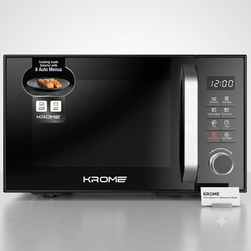 KROME Digital Microwave Oven 25L KR-MW25DM – 900W | 8 Auto Menus | Child Safety Lock | Black