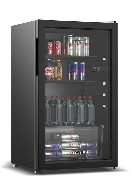 KROME Chiller Cooler Beverage Single Door KR-BC120DM – 120L Beverage Cooler with Glass Door & Blue LED Light