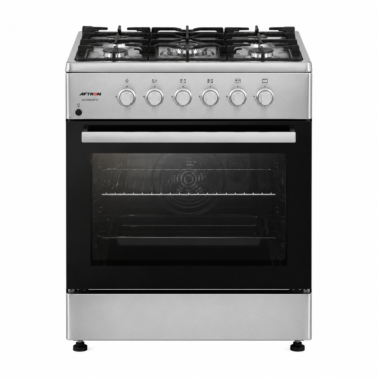 AFTRON 80x55cm Gas Cooker – AFGR8055FST | 5 Burner Gas Range with Rotisserie & Auto Ignition