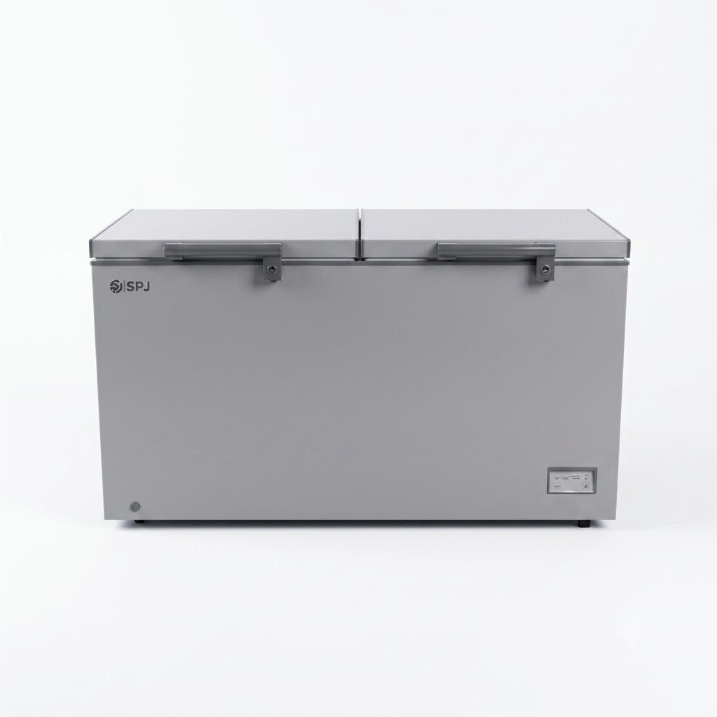 SPJ Chest Freezer CFWTV-595C038 | 500L | Double Door | Commercial Deep Freezer | Sliding Glass | Silver & White