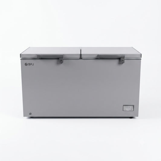 SPJ Chest Freezer CFWTV-595C038 | 500L | Double Door | Commercial Deep Freezer | Sliding Glass | Silver & White
