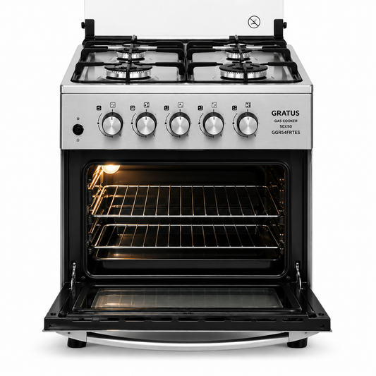 GRATUS 50x50 Full Gas Cooker GGR54FRTES | 4 Burner Free Standing Gas Range with Euro Burners & Gas Oven