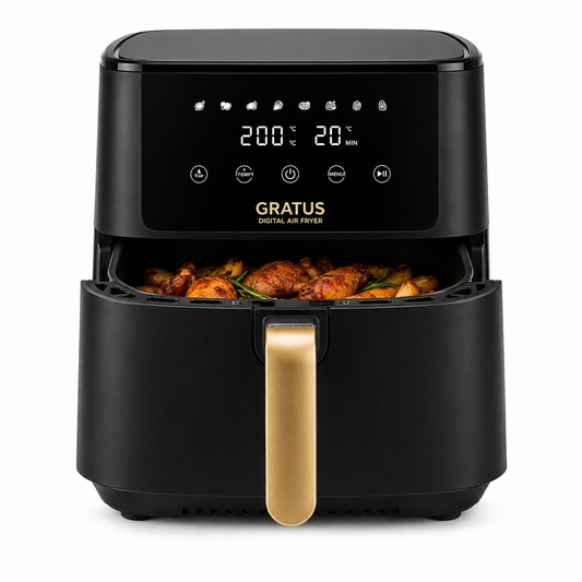 GRATUS Digital 12L Air Fryer 1800W GRA650DTTB | LED Touch Display | 8 Preset Cooking Modes | Rotisserie & Dehydrator