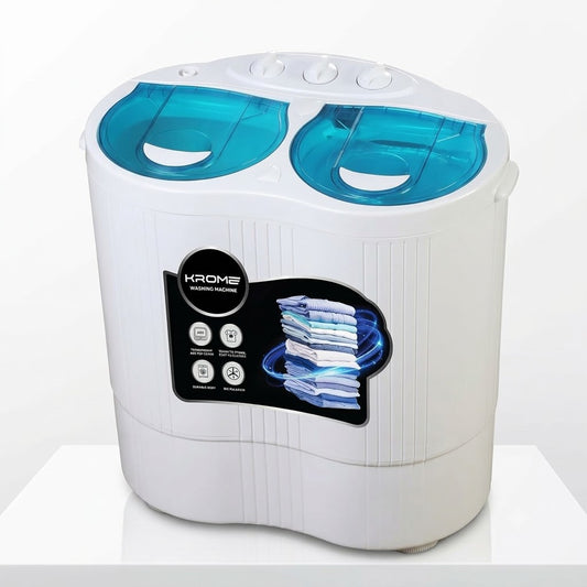 Krome KR-WMTT250W 2.5KG Twin Tub Semi-Automatic Washing Machine – Compact Mini Washer with 2KG Spin Dryer