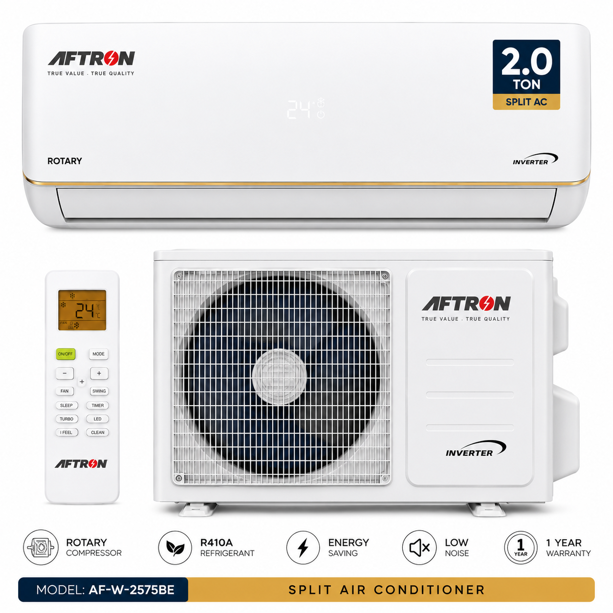 AFTRON 2.0 Ton Split Air Conditioner – AF-W-2575BE | Rotary T3 Compressor with R410A Refrigerant
