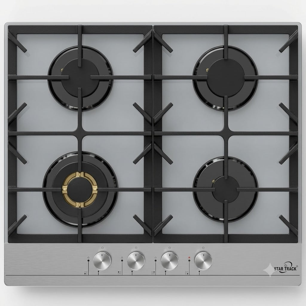 STAR TRACK Built-In Gas Hob STKL60i | 60cm 4 Burner | Full SABAF Burners | Auto Ignition | Stainless Steel