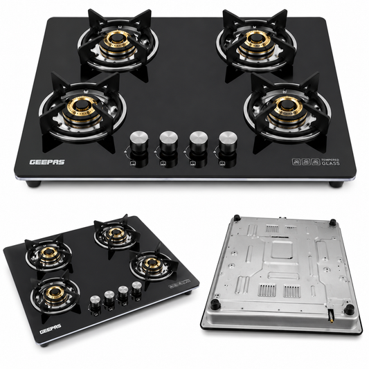 GEEPAS GGC31036 4 Burner Built-In Gas & Electric Hob | Stainless Steel | Auto Ignition | Ceramic Hot Plate