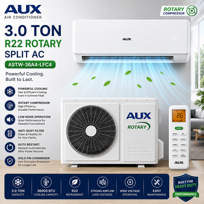AUX Split AC 3.0 Ton R22 Rotary Compressor ASTW-36A4-LFC4 – Heavy Duty Cooling Air Conditioner