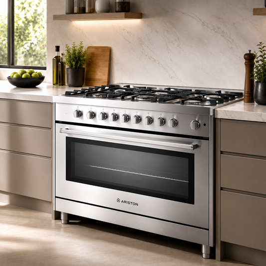 Ariston AM9GM1KMXMEA 90CM Freestanding Gas Cooker – 5 Burners, Triple Crown Sabaf Burner, 97L Maxi Oven, Matt Finish Grids