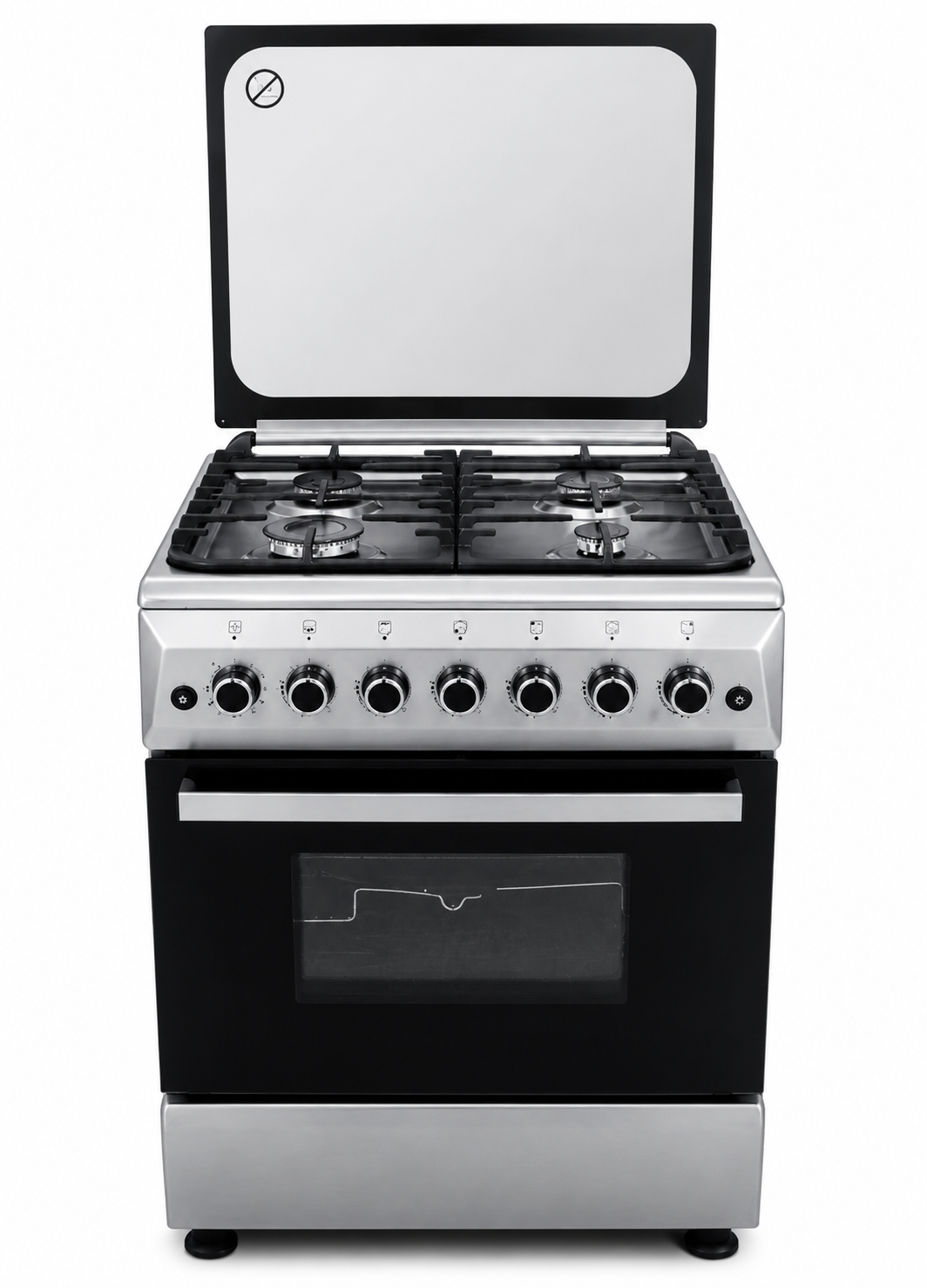 GRATUS 60x60 Full Gas Cooker FCR604KTSS1 | 4 Burner Free Standing Gas Range with Turbo Fan, Cast Iron & 64L Gas Oven