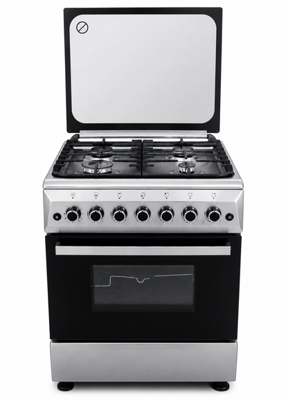 GRATUS 60x60 Full Gas Cooker FCR604KTSS1 | 4 Burner Free Standing Gas Range with Turbo Fan, Cast Iron & 64L Gas Oven