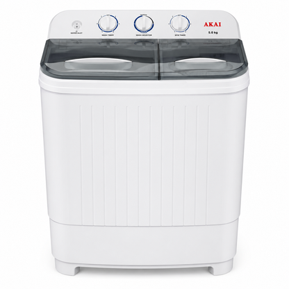 AKAI WMMA-XTT51W 5KG Twin Tub Semi-Automatic Top Load Washing Machine, White
