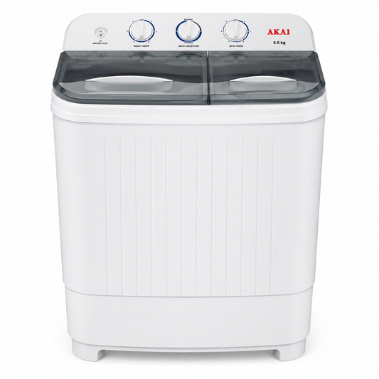 AKAI WMMA-XTT51W 5KG Twin Tub Semi-Automatic Top Load Washing Machine, White