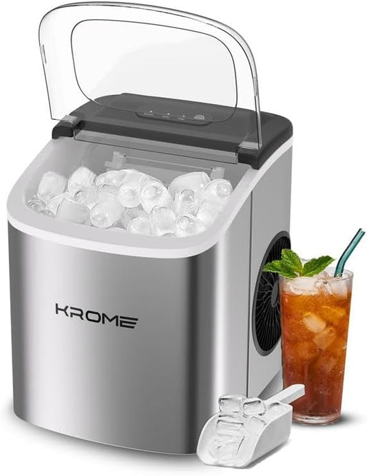 KROME Ice Maker 1.2L KR-IM12SH – 12kg/24H Portable Countertop Ice Maker with LED Display & Auto Clean