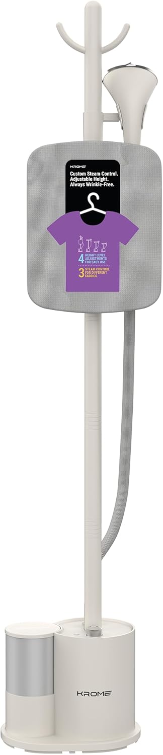 KROME Garment Steamer with Ironing Board KR-GS27B – 2000W Upright Clothes Steamer with Adjustable Ironing Board & Fast Heat-Up