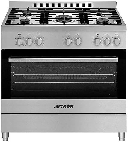 AFTRON 90x60cm Gas Cooker Silver/Black – AFGR9080BTFSD | 5 Gas Burners with Self-Ignition & Oven