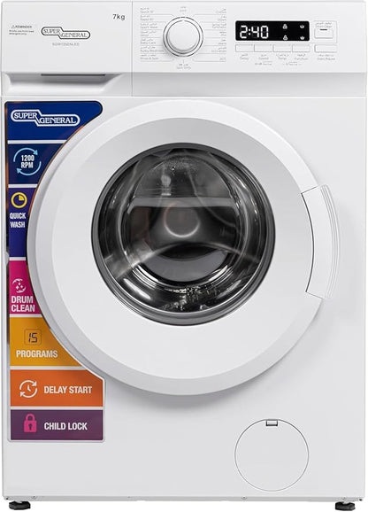 Super General SGW7250NLED Front Load Washing Machine 7KG White – Fully Automatic Washer with Built-in Heater