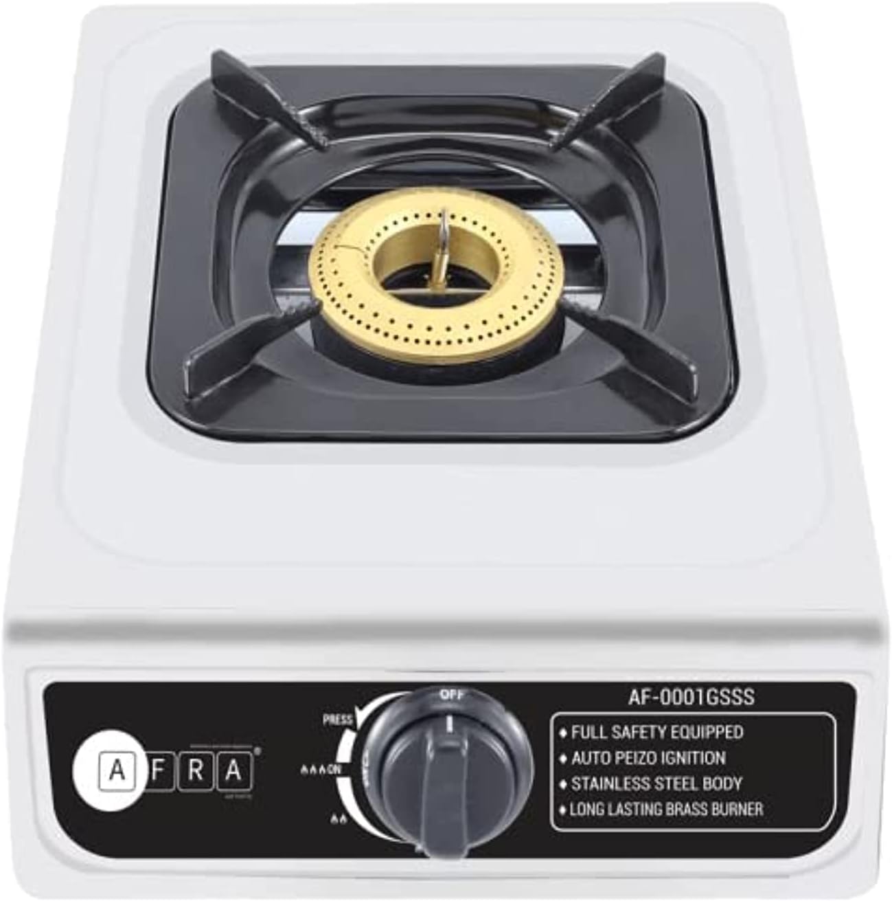 Afra 1 Burner Tabletop Gas Stove AF-1000GSSS | Stainless Steel | Cast Iron Burner | LPG | UAE