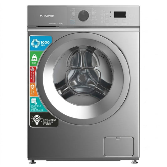 Krome KR-WFL60TSI1 6KG Front Load Fully Automatic Washing Machine – 1000 RPM BLDC Inverter Motor | Silver