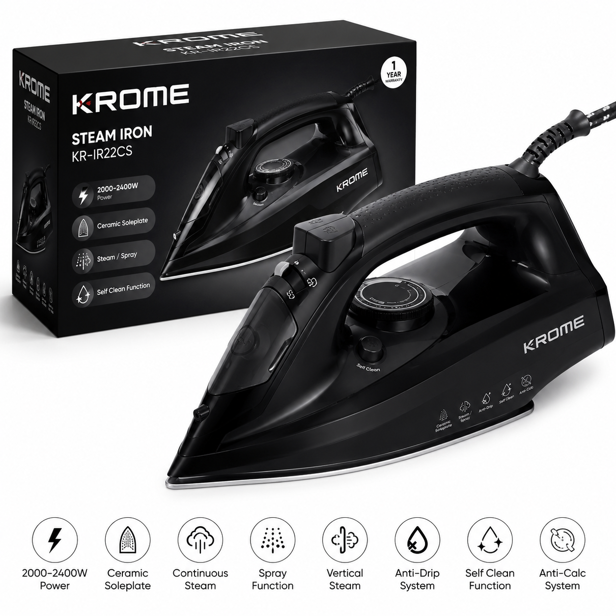 KROME STEAM IRON 2000-2400W KR-IR22CS
