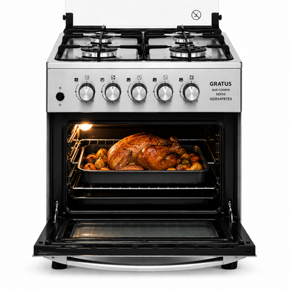 GRATUS 50x50 Full Gas Cooker GGR54FRTES | 4 Burner Free Standing Gas Range with Euro Burners & Gas Oven